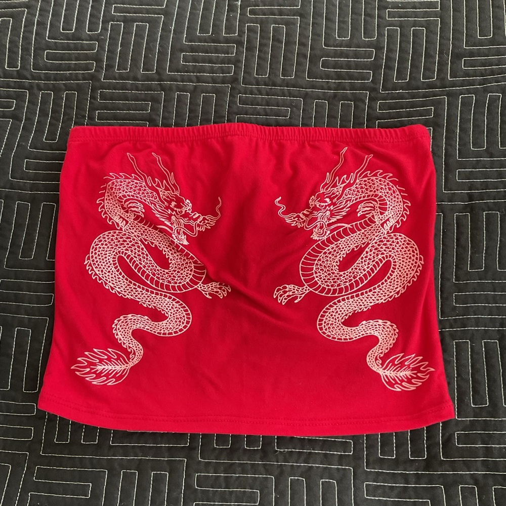 Red Dragon Print Tube Top.